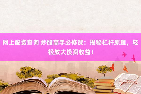 网上配资查询 炒股高手必修课：揭秘杠杆原理，轻松放大投资收益！