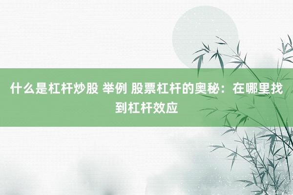 什么是杠杆炒股 举例 股票杠杆的奥秘：在哪里找到杠杆效应