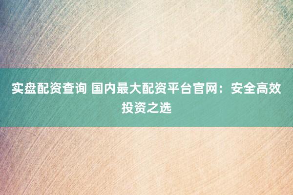 实盘配资查询 国内最大配资平台官网：安全高效投资之选